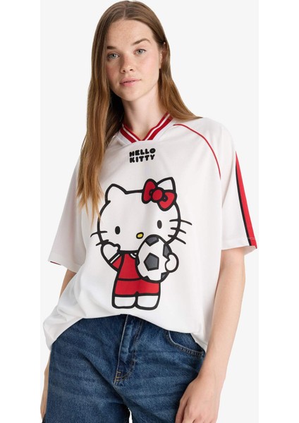 Coool Hello Kitty Oversize Geniş Kalıp V Yaka Baskılı Kısa Kollu Tişört F9182AX25AU