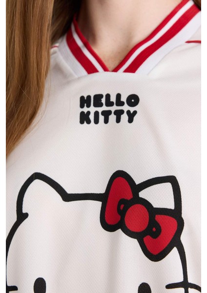 Coool Hello Kitty Oversize Geniş Kalıp V Yaka Baskılı Kısa Kollu Tişört F9182AX25AU