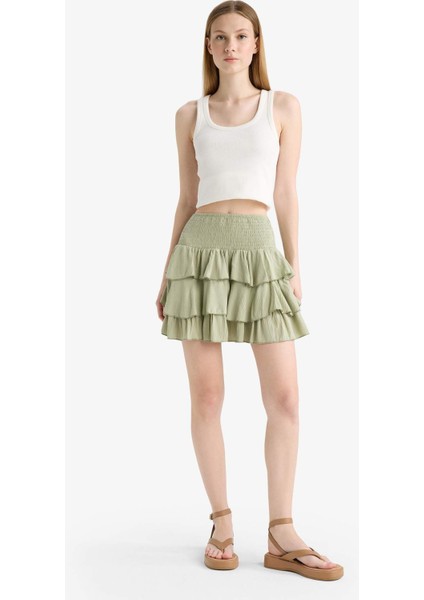 Coool Normal Bel Krinkıl Volanlı Viskon Mini Etek F9262AX25SM