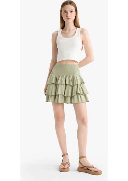 Coool Normal Bel Krinkıl Volanlı Viskon Mini Etek F9262AX25SM