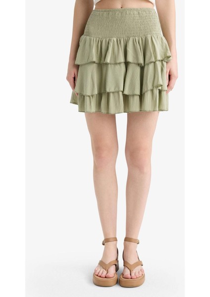 Coool Normal Bel Krinkıl Volanlı Viskon Mini Etek F9262AX25SM