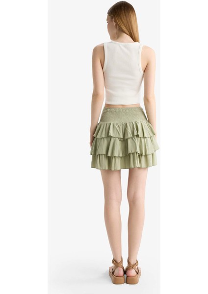 Coool Normal Bel Krinkıl Volanlı Viskon Mini Etek F9262AX25SM