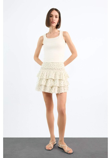 Çiçekli Beli Lastikli Mini Etek F7905AX25SM