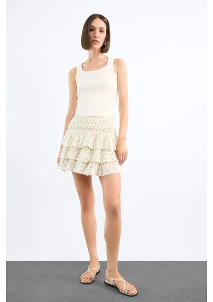 Çiçekli Beli Lastikli Mini Etek F7905AX25SM