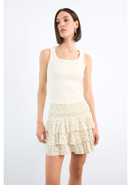 Çiçekli Beli Lastikli Mini Etek F7905AX25SM