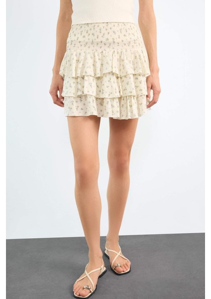 Çiçekli Beli Lastikli Mini Etek F7905AX25SM