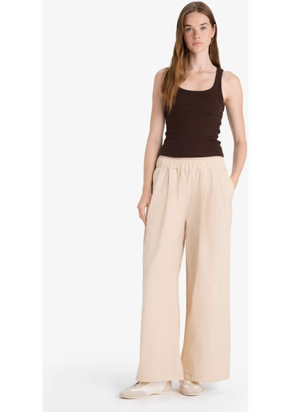 Wide Leg Çift Cepli Normal Bel Standart Boy Pantolon F9223AX25SM