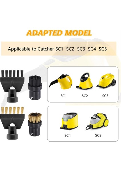 Karcher Sc1 Sc2 Sc4 Sc5 Için Steam Temizleyici Aksesuarları, Fırça Ek Seti Yuvarlak Fırça Setleri Düz Fırça Başlıkları Içerir (Yurt Dışından) indirimleri