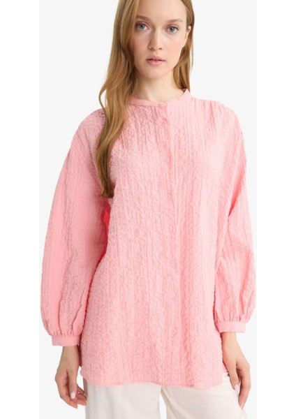 Relax Fit Bisiklet Yaka Gofre Dokulu Uzun Kollu Tunik D4145AX25AU