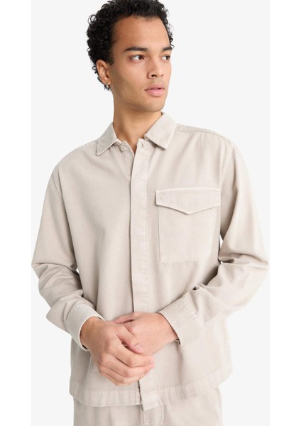 Boxy Fit Polo Yaka Twill Uzun Kollu Gömlek F7124AX25AU