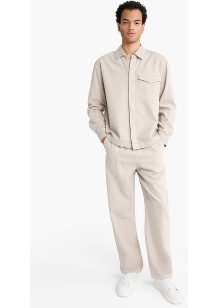 Boxy Fit Polo Yaka Twill Uzun Kollu Gömlek F7124AX25AU