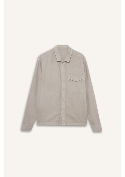 Boxy Fit Polo Yaka Twill Uzun Kollu Gömlek F7124AX25AU