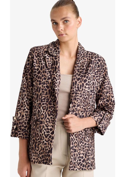 Loose Fit Ceket Yaka Leopar Desenli Blazer Ceket E1483AX25AU