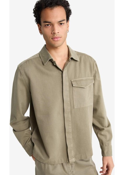 Boxy Fit Polo Yaka Twill Uzun Kollu Gömlek F7124AX25AU