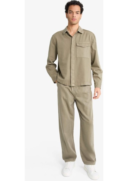 Boxy Fit Polo Yaka Twill Uzun Kollu Gömlek F7124AX25AU