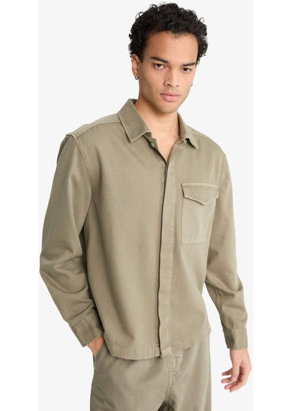 Boxy Fit Polo Yaka Twill Uzun Kollu Gömlek F7124AX25AU