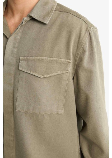 Boxy Fit Polo Yaka Twill Uzun Kollu Gömlek F7124AX25AU