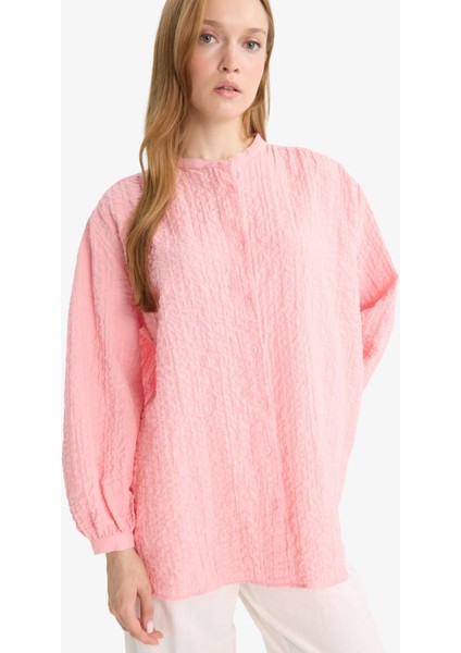 Relax Fit Bisiklet Yaka Gofre Dokulu Uzun Kollu Tunik D4145AX25AU