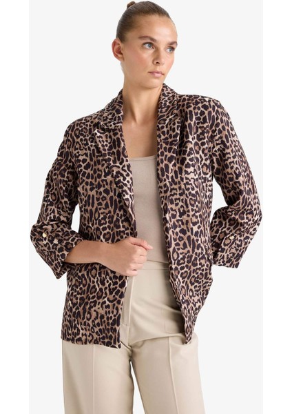 Loose Fit Ceket Yaka Leopar Desenli Blazer Ceket E1483AX25AU