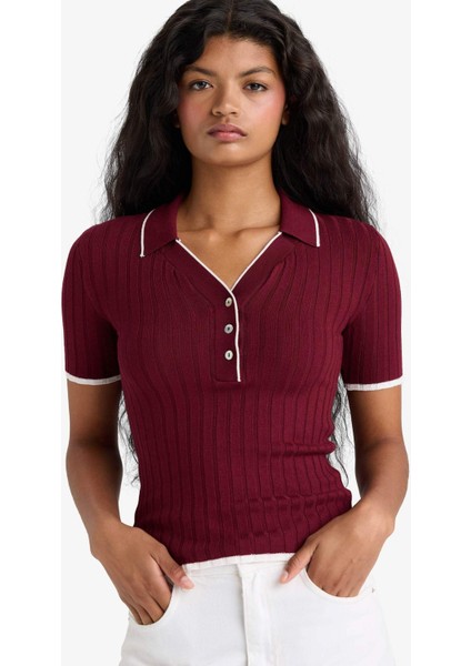 Fitted Polo Yaka Triko Kısa Kollu Kazak F7771AX25AU