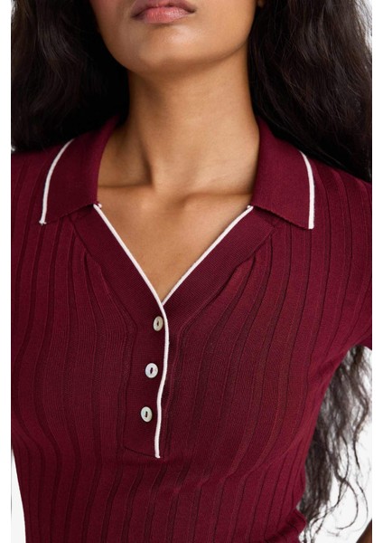 Fitted Polo Yaka Triko Kısa Kollu Kazak F7771AX25AU