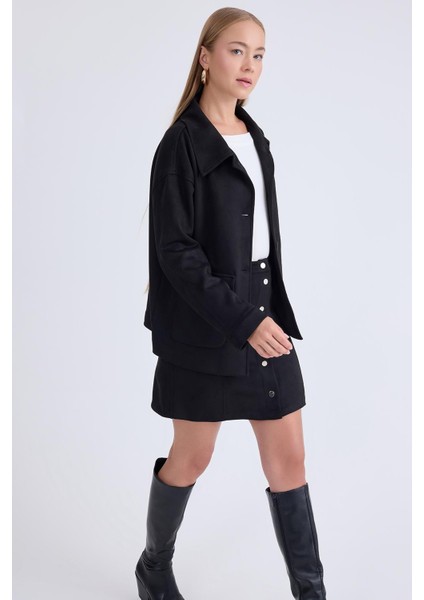 Düşük Omuz Kapak Cepli Süet Ceket modelleri