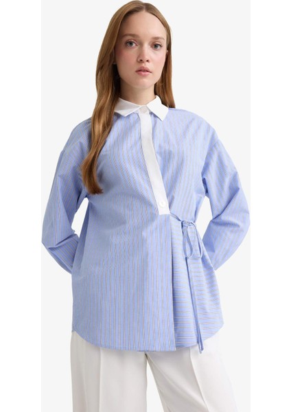 Regular Fit Gömlek Yaka Çizgili Poplin Uzun Kollu Tunik F9174AX25AU