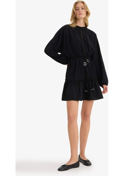 Bisiklet Yaka Uzun Kollu Mini Elbise F9550AX25SM