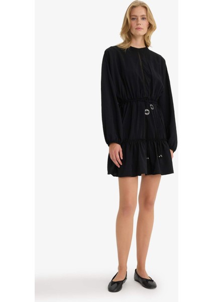 Bisiklet Yaka Uzun Kollu Mini Elbise F9550AX25SM