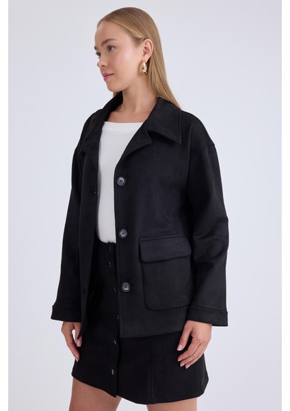Düşük Omuz Kapak Cepli Süet Ceket fırsatları