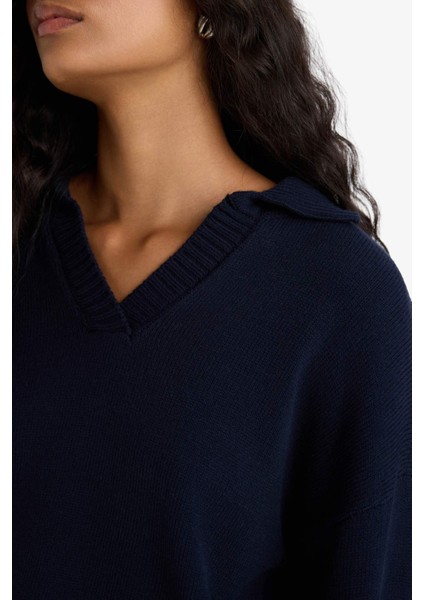 Oversize Geniş Kalıp Polo Yaka Triko Kazak F9126AX25WN