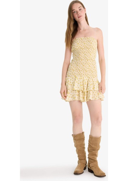 Straplez Çiçek Desenli Mini Elbise F5115AX25SM