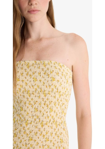 Straplez Çiçek Desenli Mini Elbise F5115AX25SM