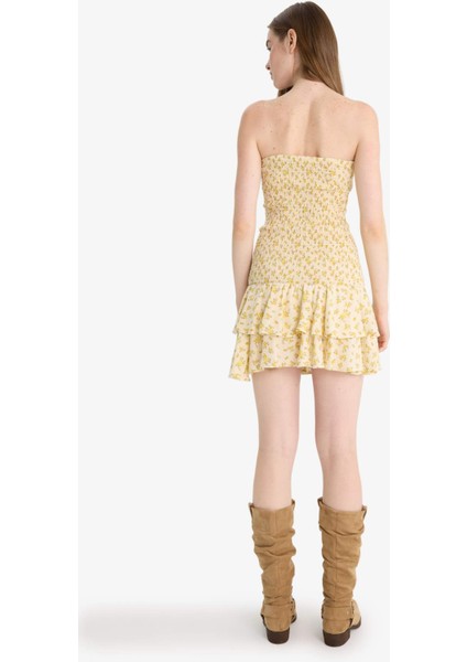 Straplez Çiçek Desenli Mini Elbise F5115AX25SM