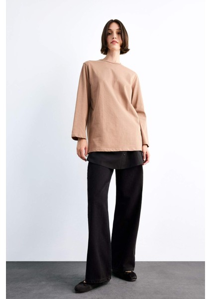 Relax Fit Yarı Elastik Bantlı Bel Poplin Tesettür Kapatıcı Parça F8527AX25SM