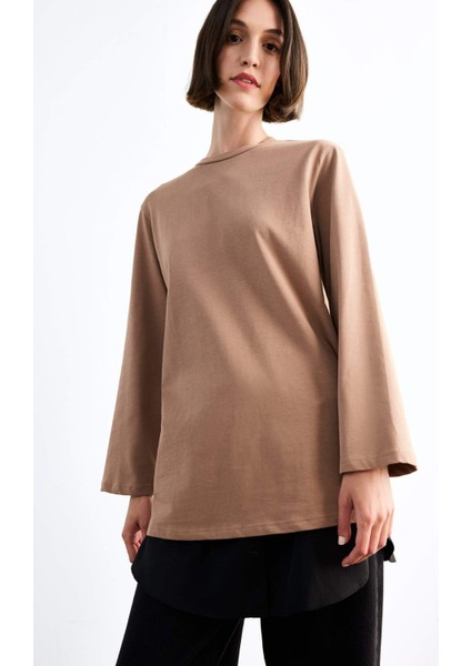 Relax Fit Yarı Elastik Bantlı Bel Poplin Tesettür Kapatıcı Parça F8527AX25SM