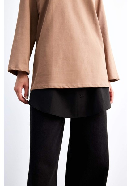 Relax Fit Yarı Elastik Bantlı Bel Poplin Tesettür Kapatıcı Parça F8527AX25SM