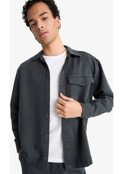 Boxy Fit Polo Yaka Twill Uzun Kollu Gömlek F7124AX25AU