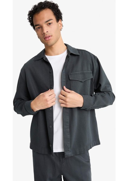 Boxy Fit Polo Yaka Twill Uzun Kollu Gömlek F7124AX25AU