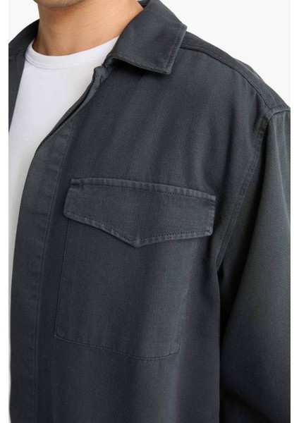 Boxy Fit Polo Yaka Twill Uzun Kollu Gömlek F7124AX25AU