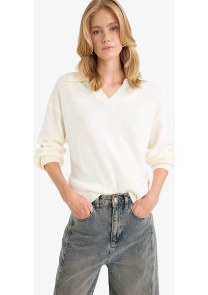 Oversize Geniş Kalıp Polo Yaka Triko Kazak F9126AX25WN