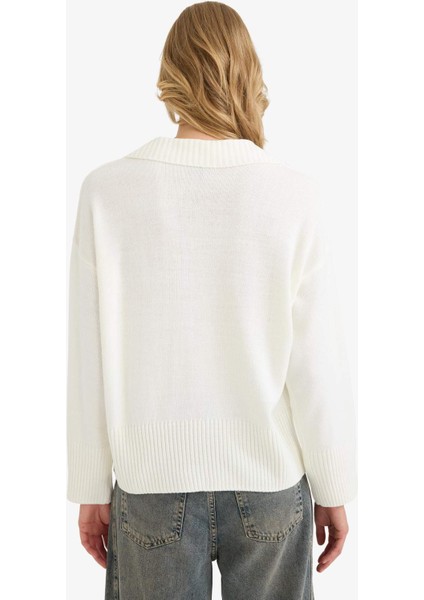 Oversize Geniş Kalıp Polo Yaka Triko Kazak F9126AX25WN