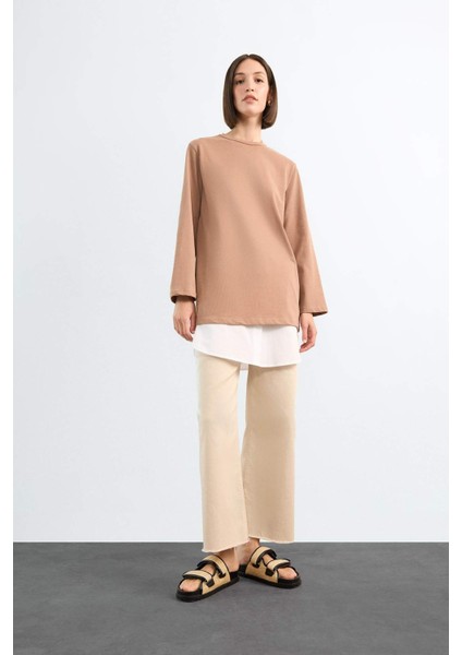 Relax Fit Yarı Elastik Bantlı Bel Poplin Tesettür Kapatıcı Parça F8527AX25SM