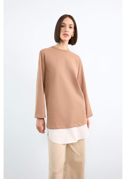 Relax Fit Yarı Elastik Bantlı Bel Poplin Tesettür Kapatıcı Parça F8527AX25SM