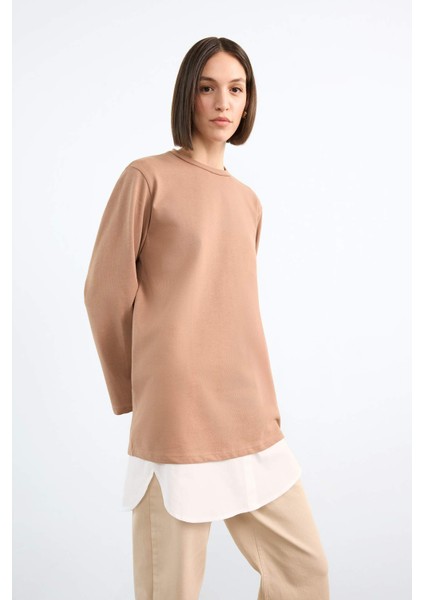 Relax Fit Yarı Elastik Bantlı Bel Poplin Tesettür Kapatıcı Parça F8527AX25SM