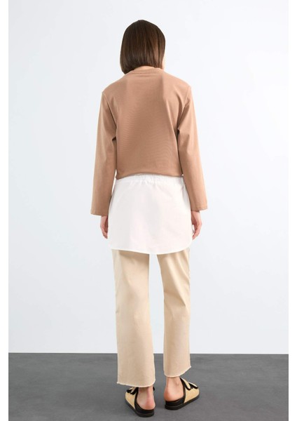 Relax Fit Yarı Elastik Bantlı Bel Poplin Tesettür Kapatıcı Parça F8527AX25SM