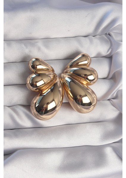 Bfs Pirinç Gold Renk Iri Bombeli Kelebek Küpe