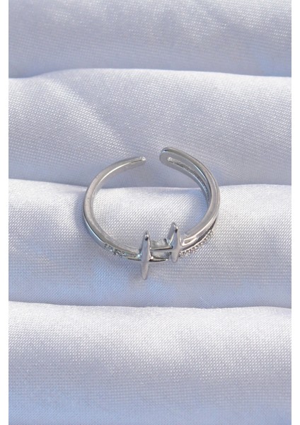 Bfs Pirinç Gümüş Renk Zirkon Taşlı 2li Görünüm Ayarlanabilir Yıldız Model Yüzük fiyatları