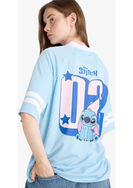 Coool Disney Lilo & Stitch Oversize Geniş Kalıp V Yaka Baskılı Kısa Kollu Tişört F9176AX25AU