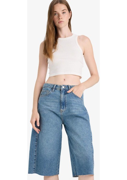 Yüksek Bel Jean Bermuda Şort F9098AX25HS